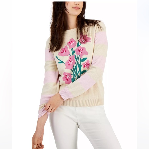 SOLD! NWT Weekend MaxMara Flora Cotton Sweater. Color: Beige/Pink. Spring - Picture 4 of 11